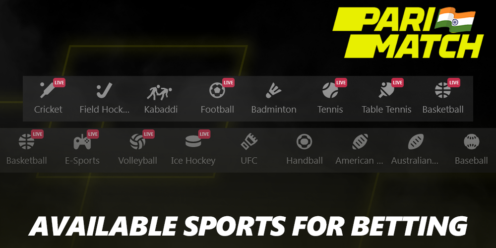 Available Sports for Betting at Parimatch India