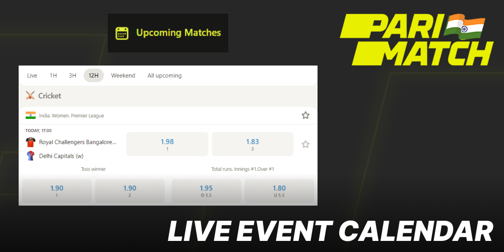 Live sport events calendar at Parimatch