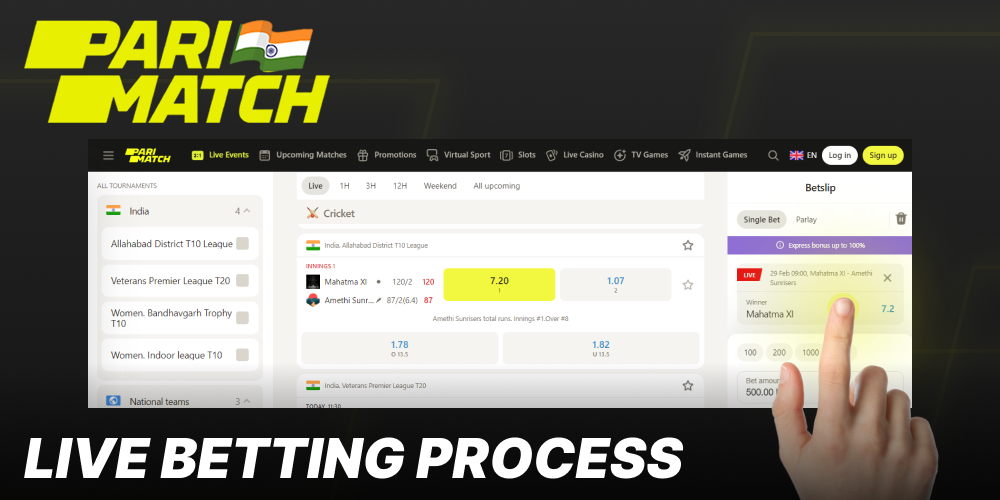 How to place real-time bets on Parimatch