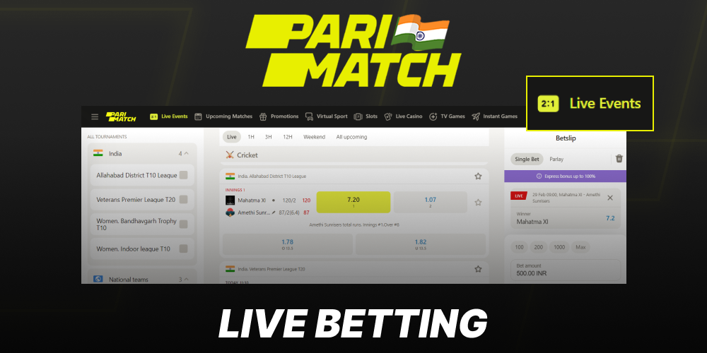 Live cricket betting at Parimatch